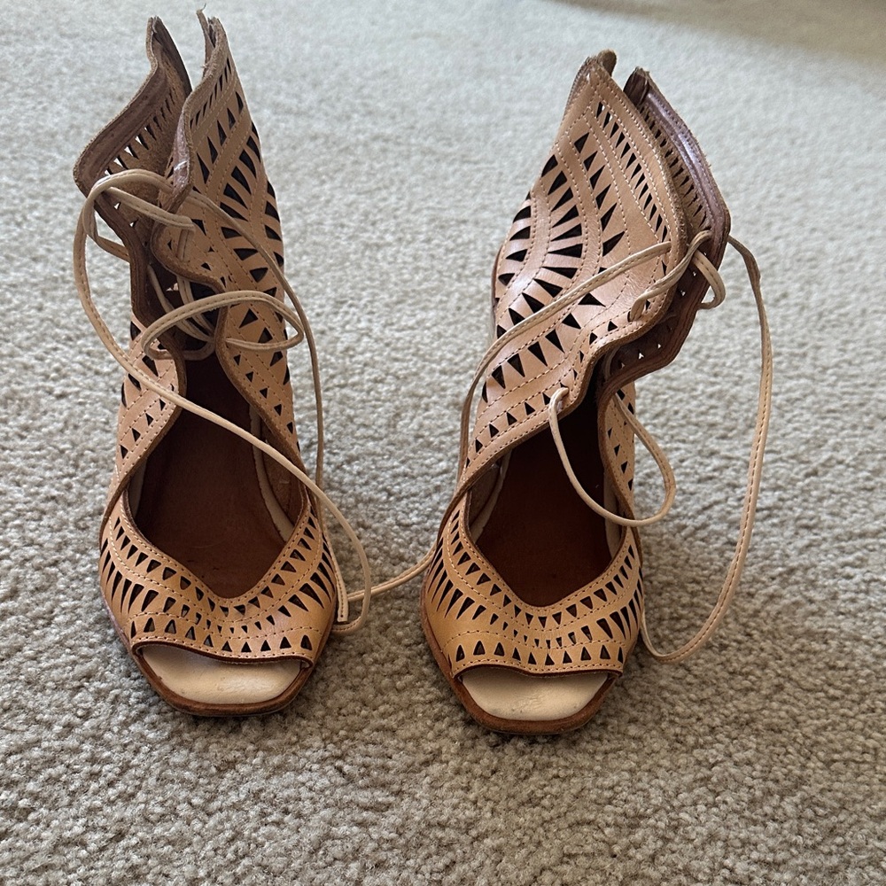 Jeffrey Campbell Tan Lace-Up Wedges